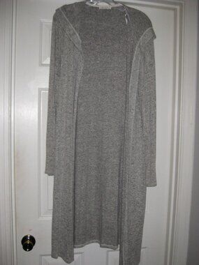 Chloe & Katie Cozy Duster Sweater Gray Space Dye Marled Open Front Size Small